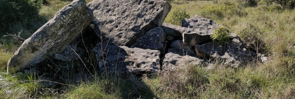 A photograph of the shattered Anta da Pedras dos Mouros